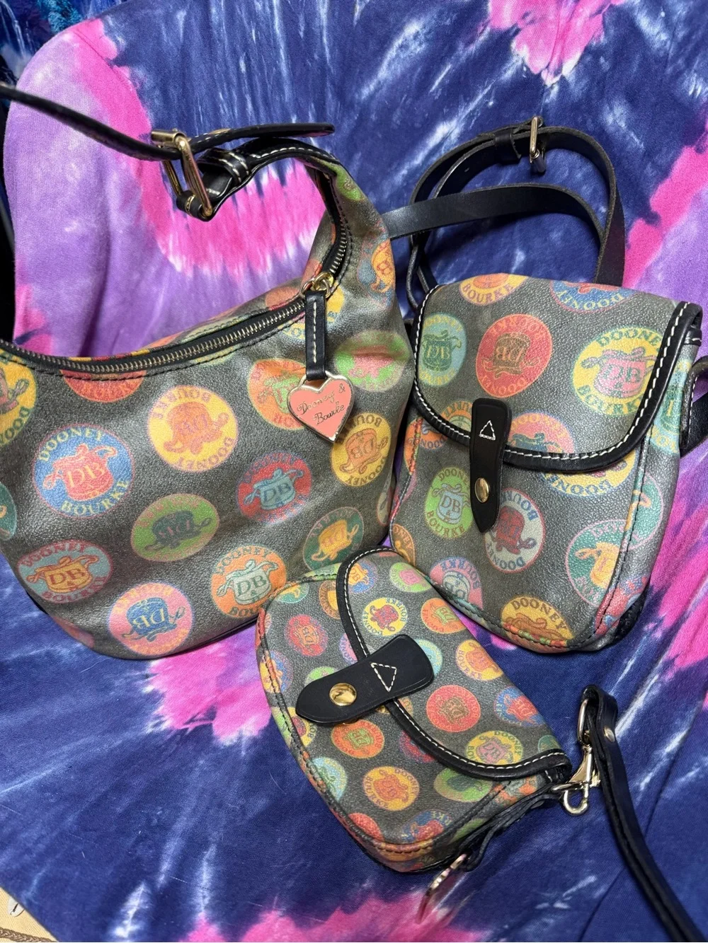 Vintage Dooney & Bourke Multicolor Logo Print Shoulder Bag bundle